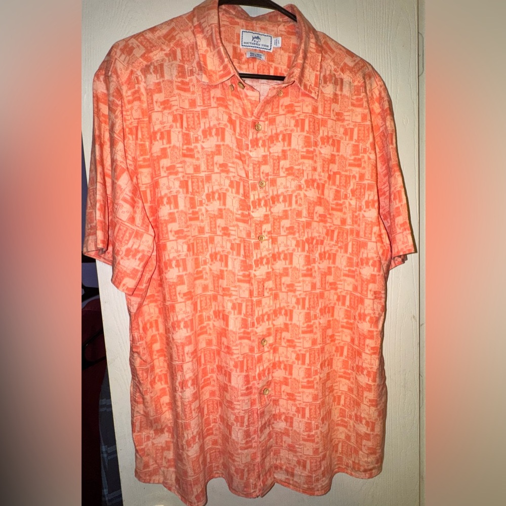 Southern Tide Coral Print Short-Sleeve Button-Down Shirt